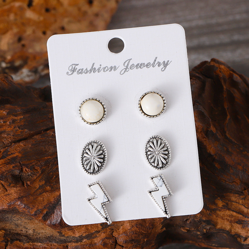 Wholesale Western Bohemian Lightning Turquoise Inlaid Pumpkin Flower Earrings